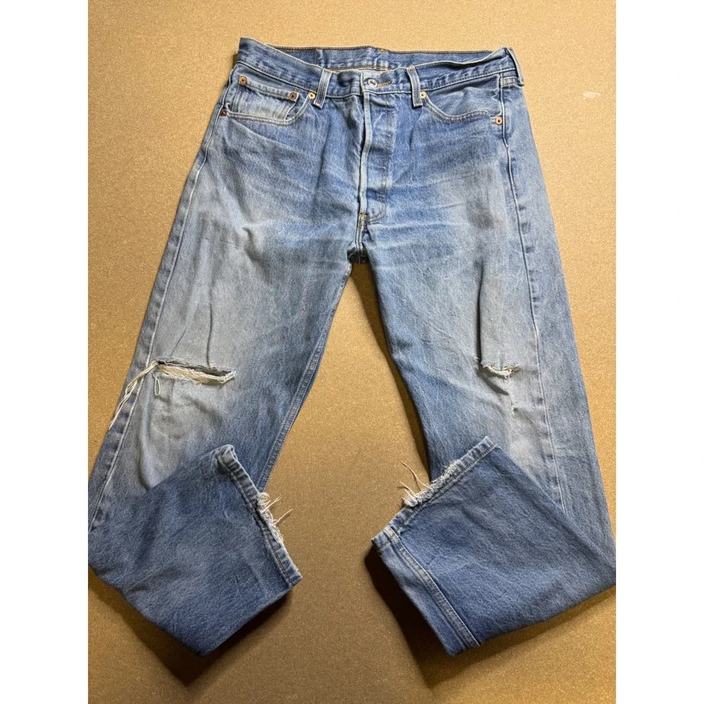 Levi's 501 XX Jeans Mens W35‎ L32 Blue Denim Distressed Ripped Straight Leg